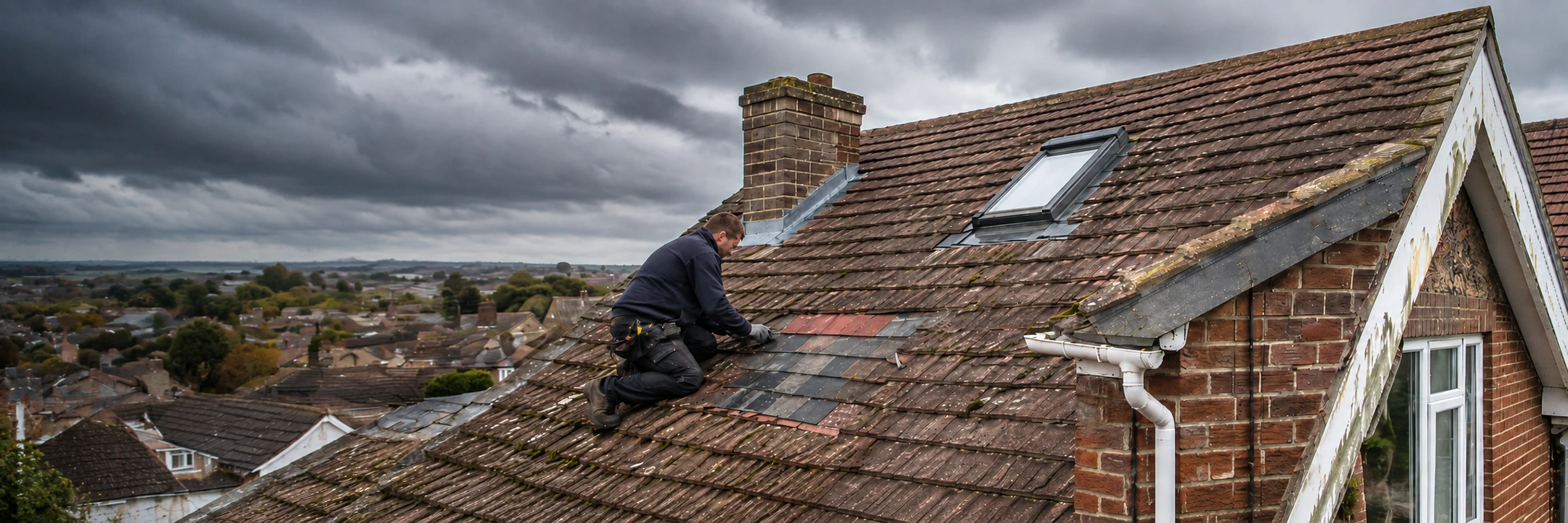 Roof leak caused by broken and missing roof tiles